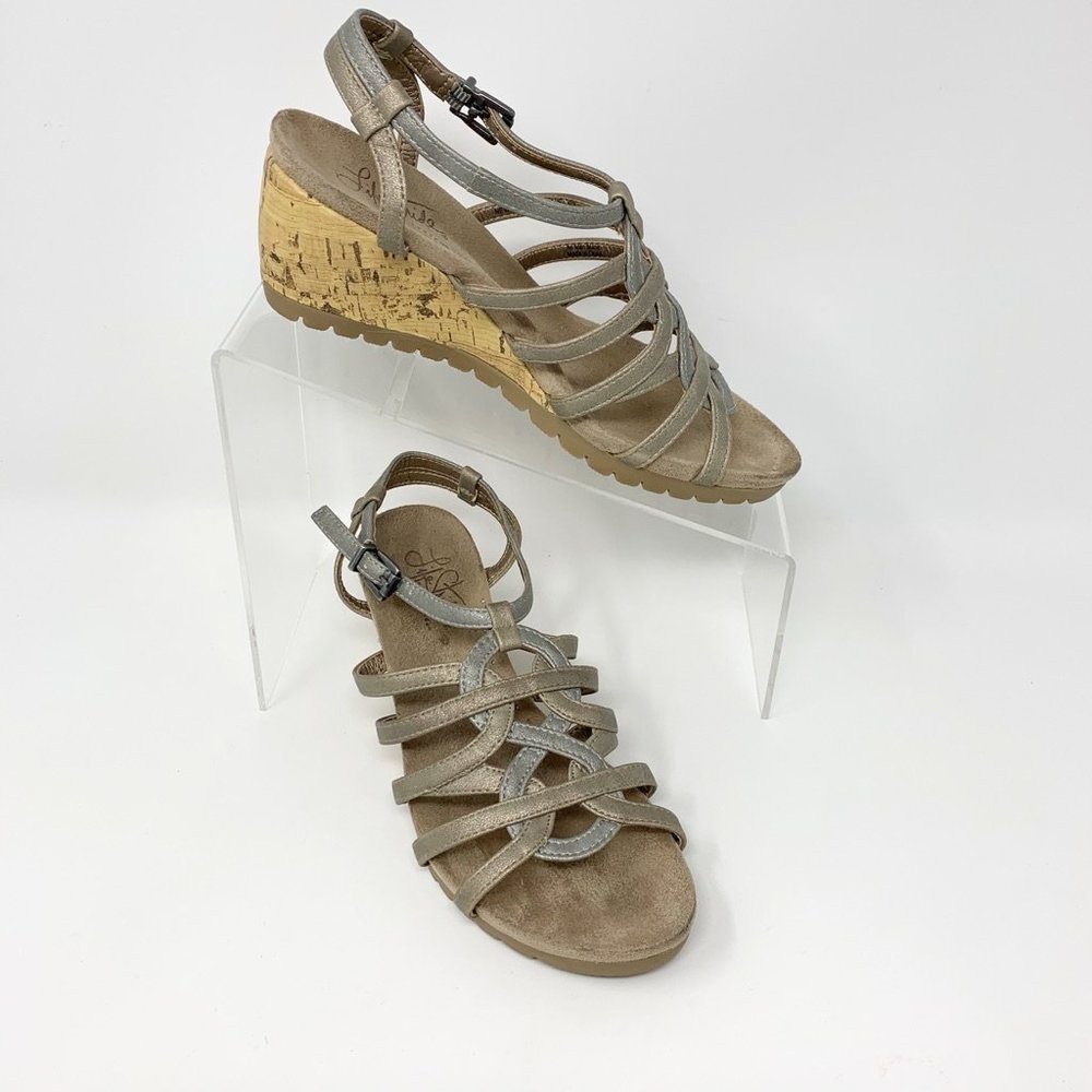 Life Stride "Neva" Slingback Pewter Wedge Sandals Size 6